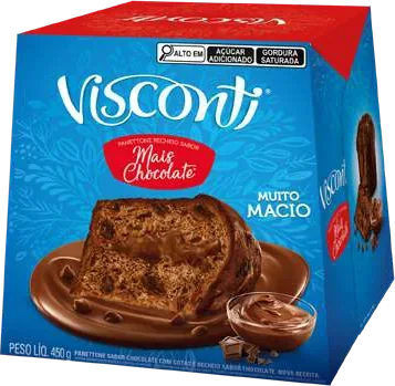 Panettone Mais Chocolate Visconti 450 g, embalagem