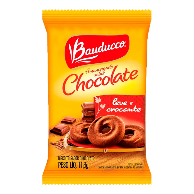 Biscoito Amanteigado Chocolate Bauducco, embalagem de 11,8 g