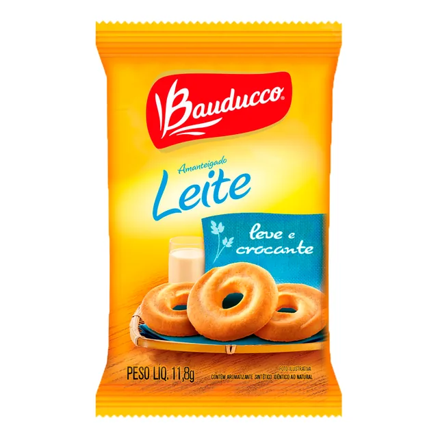 Biscoito Amanteigado Leite Bauducco, embalagem de 11,8 g