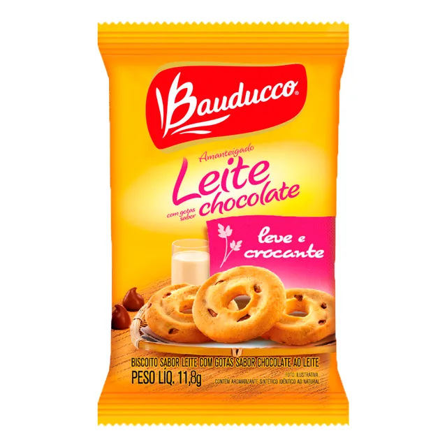Biscoito Amanteigado Leite com Gotas Bauducco, embalagem de 11,8 g