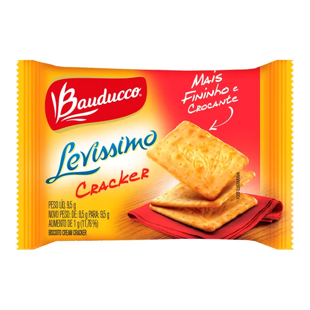 Biscoito Cream Cracker Levíssimo Bauducco, embalagem de 9,5 g