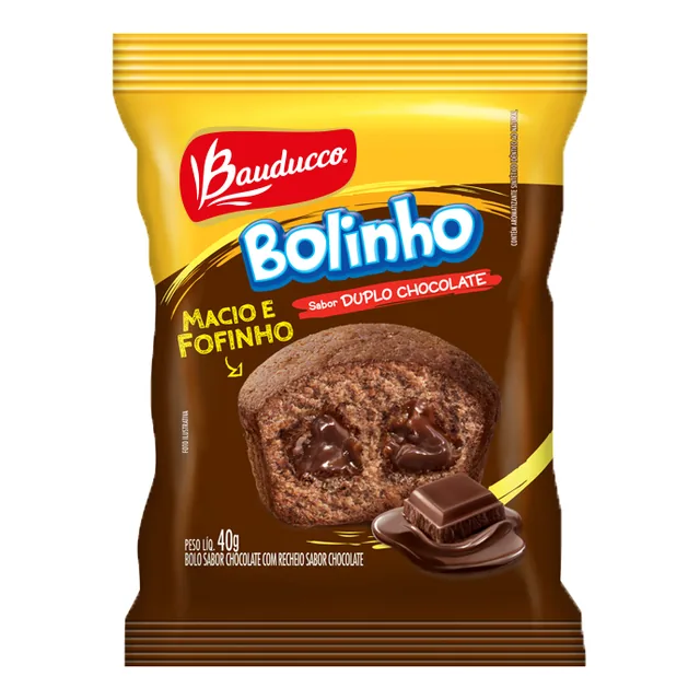 Bolinho Duplo Chocolate Bauducco, embalagem de 40 g