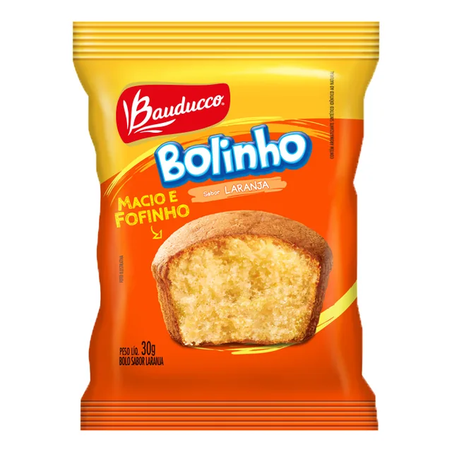 Bolinho Laranja Bauducco, embalagem de 30 g