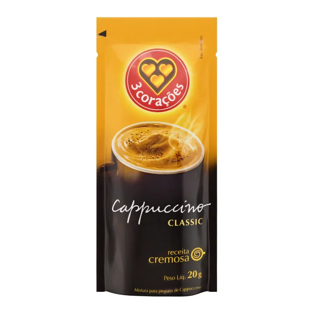 Cappuccino Três Corações, embalagem de 20 g