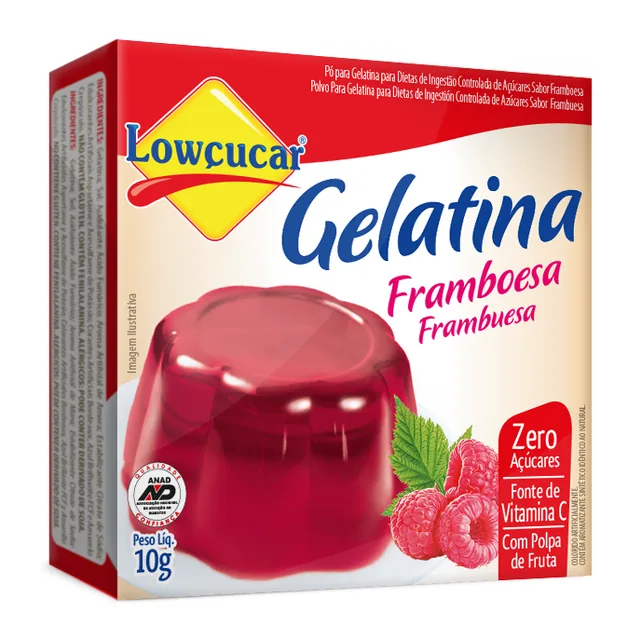 Gelatina Framboesa Lowçucar, embalagem de 10 g