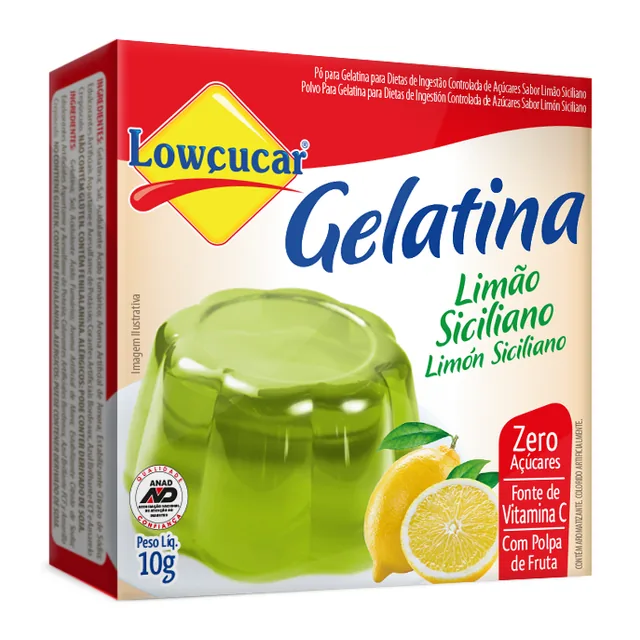 Gelatina Limão Siciliano Lowçucar, embalagem de 10 g