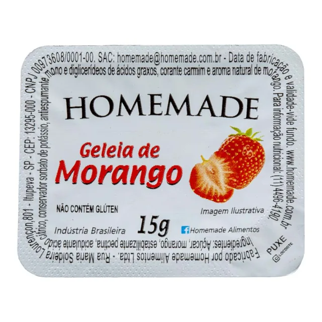 Geleia Morango Homemade, embalagem de 15 g