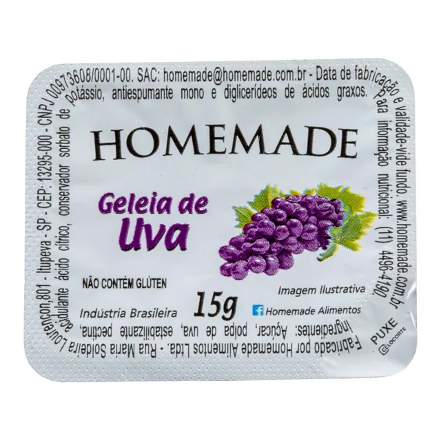 Geleia Uva Homemade, embalagem de 15 g