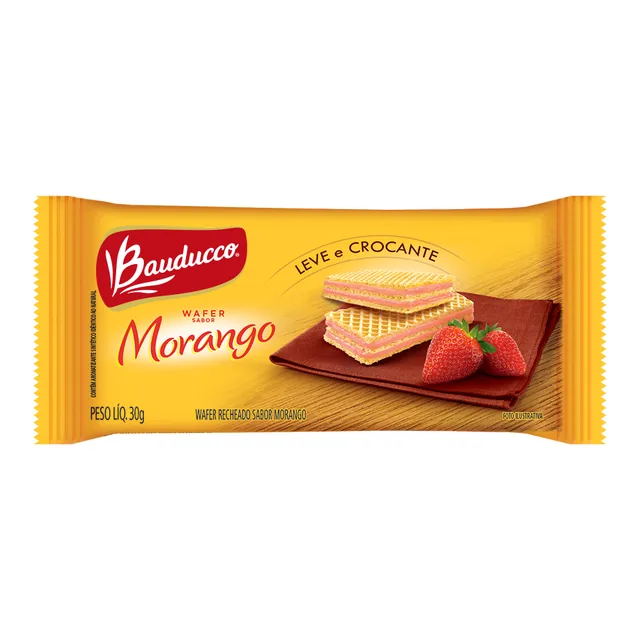 Mini Wafer Morango Bauducco, embalagem de 30 g