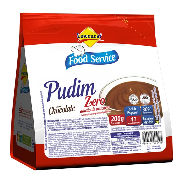 Pudim Chocolate Lowçucar, embalagem de 200 g