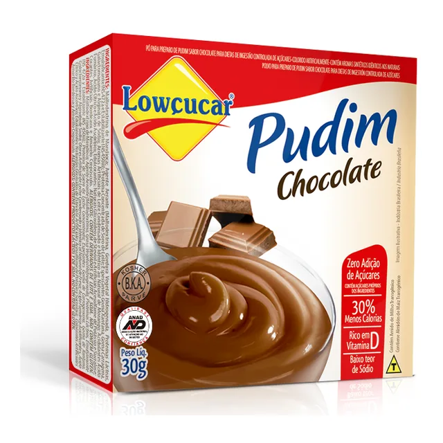 Pudim Chocolate Lowçucar, embalagem de 30 g