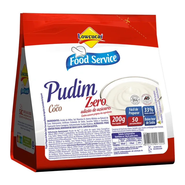 Pudim Coco Lowçucar, embalagem de 200 g