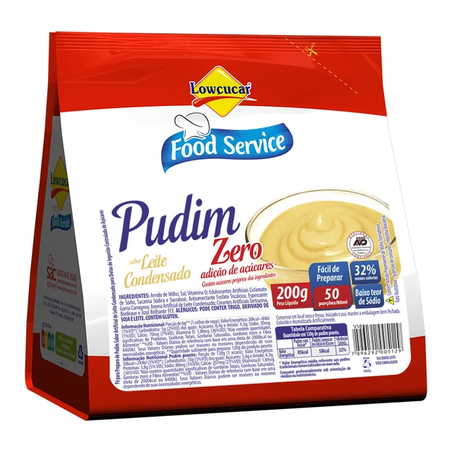 Pudim Leite Condensado Lowçucar, embalagem de 200 g