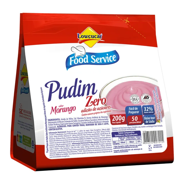 Pudim Morango Lowçucar, embalagem de 200 g