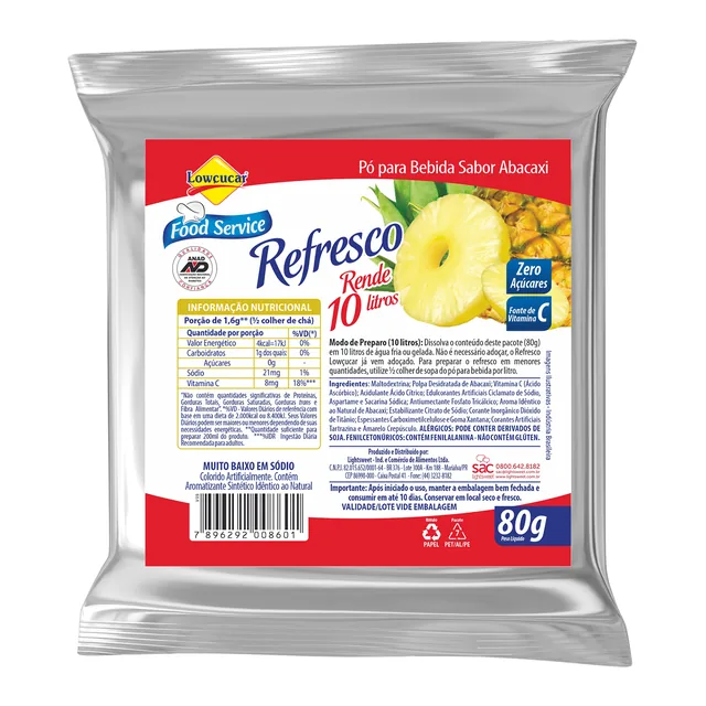 Refresco Abacaxi Lowçucar, embalagem de 80 g
