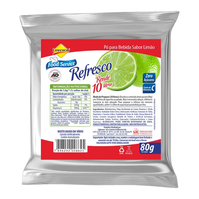 Refresco Limão Lowçucar, embalagem de 80 g